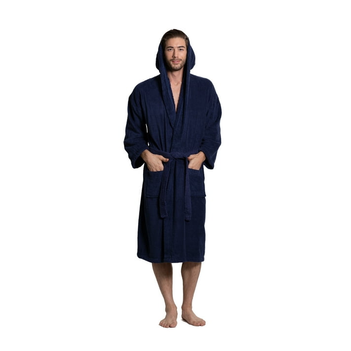 Turkuoise Men's Turkish Terry Cloth Robe, Thick Hooded Bathrobe ...