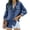 Navy blue, variant on Women Button Down Denim Shirt Long Sleeve Roll Up Casual Oversized Jean Jacket Distressed Tunic Top