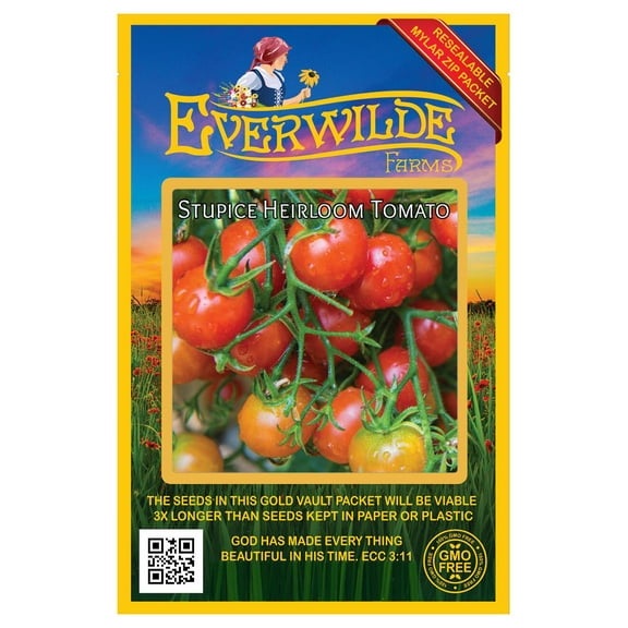 Everwilde Farms - 50 Stupice Heirloom Tomato Seeds - Gold Vault Seed Packet