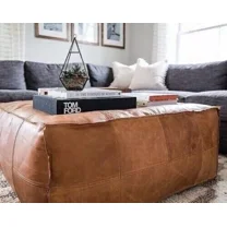 Moroccan Leather Footstool Boho Vintage Pouffe 30'' Wonderful Classic Square