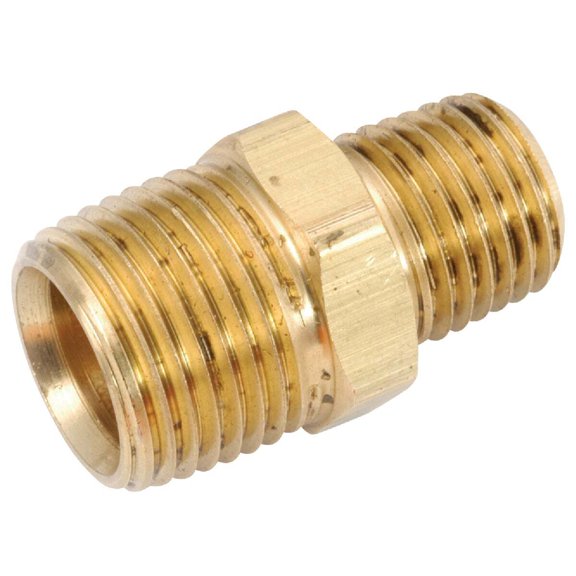 Anderson Metals Corp. Brass Hex Reducing Nipple, Pipe Nipple Reducer - 0.75 x 0.5 In.