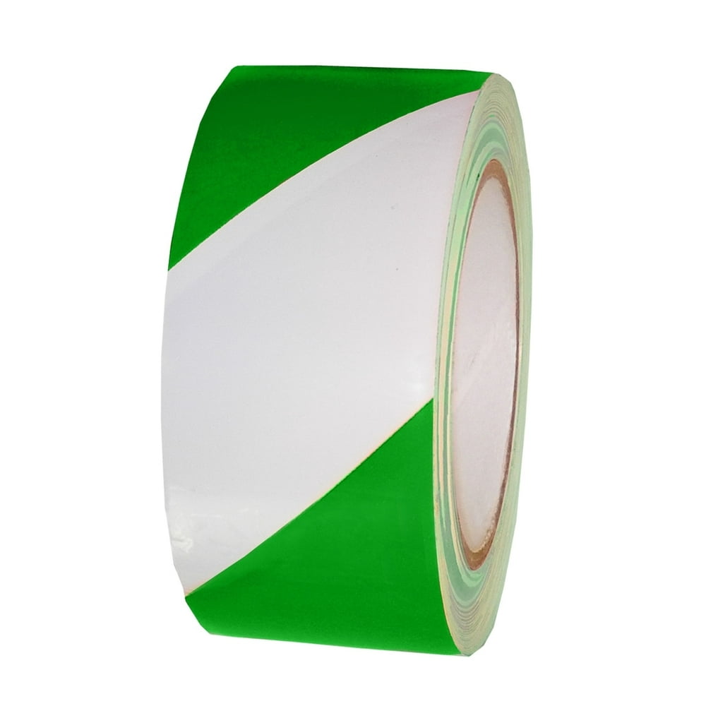 1/2" (12mm) Laminated Striped Safety Warning Tape ,GreenWhite [96