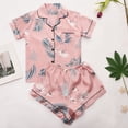 thumbnail image 2 of Awdenio Pajamas for Women Clearance Fashion Women Casual Printed Short Sleeve Turn-down Tops Shorts Pants Set Sleepwear, 2 of 7