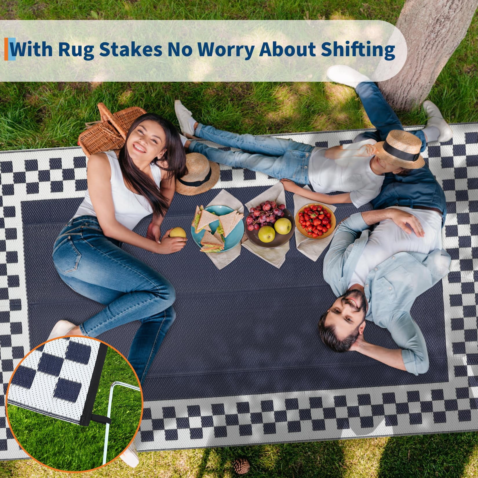 Outdoor Rug, Waterproof Reversible Patio Rug, Extra Large Plastic Straw Area Rug for Camping, RV, Backyard