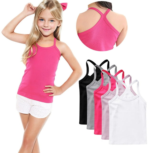 zbxnLI 5 Pack Girls Dance Tank Tops Racerback Camisole Tops Cotton Spaghetti Strap Undershirts for Kids
