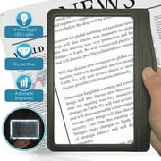 MagniPros 4X Large Ultra Bright LED Page Magnifier with 12 Anti-Glare Dimmable LEDs (Provide More Evenly Lit Viewing Area)-Ideal for Reading Small Prints & Low Vision Seniors with Aging Eyes