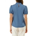 thumbnail image 4 of Allegra K Women's Keyhole Short Puff Sleeves Mock Neck Casual Blouses, 4 of 7