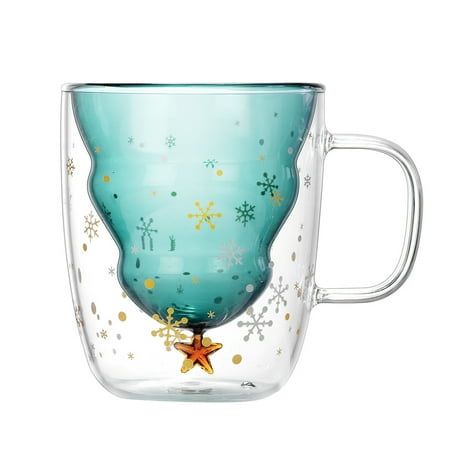 

RUNOLIG Christmas Tree Mugs 10oz Double Wall Glass Mug With Handle Christmas Coffee Cup Gift Cute Tea Milk Cup