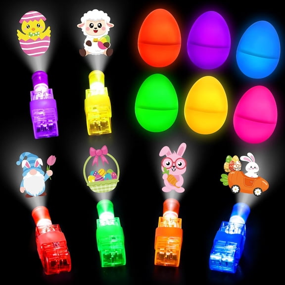 24-Pack Plastic Glow-in-The-Dark Easter Eggs Prefilled with Finger Lights, Easter Basket Stuffers and Egg Hunt Toys for Kids