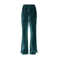 thumbnail image 6 of Women's Velvet Flare Pants, High Waist Drawstring Wide Leg Pants, Soft Casual Lounge Pants with Side Pockets for Daily Wear, Loungewear and Relaxed Outfits Green S, 6 of 7