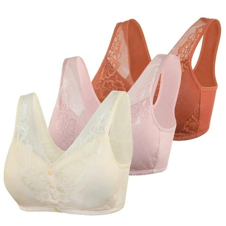 

Xmarks Bras for Older Women with Sagging Breasts Back Support Front Closure - Front Closure Sports Bras Women Cotton Ultra Soft Cup Sleep Bras(3-Packs)