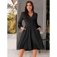 thumbnail image 2 of DARING DIVA V Neck Wrap Swiss Dots Lantern Sleeve Midi Swing Dress S Black, 2 of 6