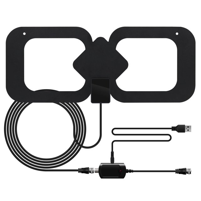 Antena de TV digital HD amplificada: alcance de más de 320 km, compatible con televisores inteligentes y antiguos, recepción 4K/1080p en interiores con cable coaxial de 4 m.