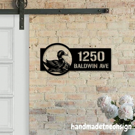 Handmadetneonsign Duck House Number, Duck Home Address Metal, Custom Outdoor House Address Sign 70148