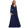 thumbnail image 1 of Vestido de noche Ever-Pretty con cuello en V fruncido y cintura alta azul marino, 1 of 6