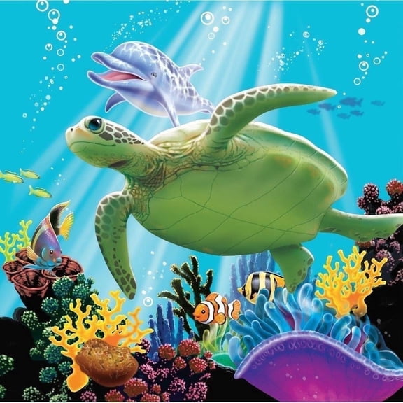 Ocean Under the Sea Turtle Dolphin Edible Image Cake Topper, By TNCT
