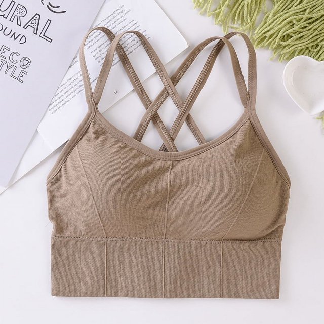 Sujetador con tiras en la espalda Sujetador de una pieza con almohadilla para el pecho Chaleco deportivo interior Sujetador push up sin aro de acero para mujer