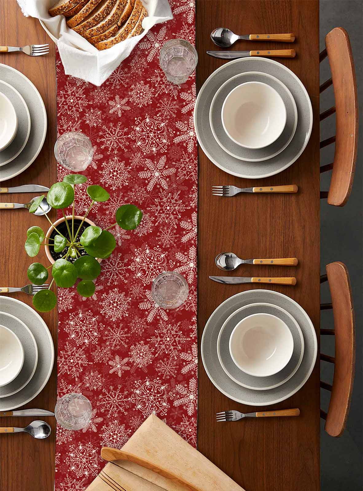 Red Snowflake Christmas Burlap-Cotton Table Runner 90 Inches Long,Xmas Snowflake Vintage Farmhouse Table Runners,Outdoor Dining Tablecloths Decor for Baby Shower Party Wedding 13x90