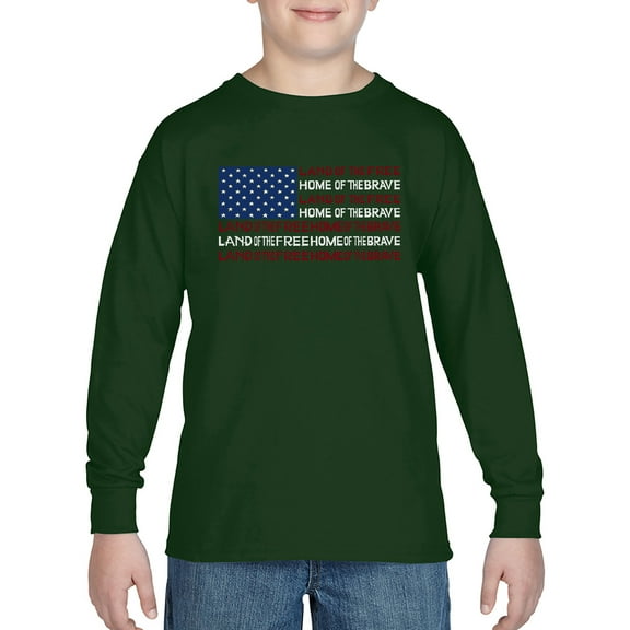 Boy's Word Art Long Sleeve - Land of the Free American Flag