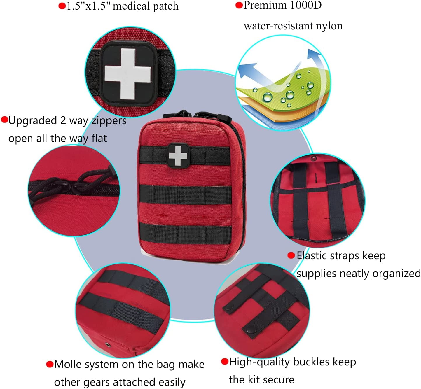 EMT Pouch MOLLE Ifak Pouch Tactical MOLLE Medical First Aid Kit Utility Pouch (with Medical Supplies Red)