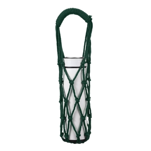 Uxcell Crochet Water Bottle Carrier Bag, Handwoven Cotton Rope Cup Holder with Twisted Handle, Reusable Handheld Water Bottle Bag for Hiking Travel Shopping Accessories (Forest Green)