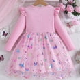 thumbnail image 3 of Lullu Girls Butterfly Long Sleeve Tutu Dress Bow Ruffle Mesh Midi Dress, Pink, 3 of 3