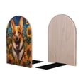 thumbnail image 2 of KLL Artistic Sunflower Corgi Print Wood Book Ends for Shelves,1 Pair Wood Bookends Book Holder Stand Decorative, Book Stoppers for Heavy Duty Books CD File Video Games, 2 of 8