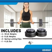 US Weight 55 lb. Barbell Weight Set with 3-Piece Threaded Barbell Bar, Two Locking Spring Clips