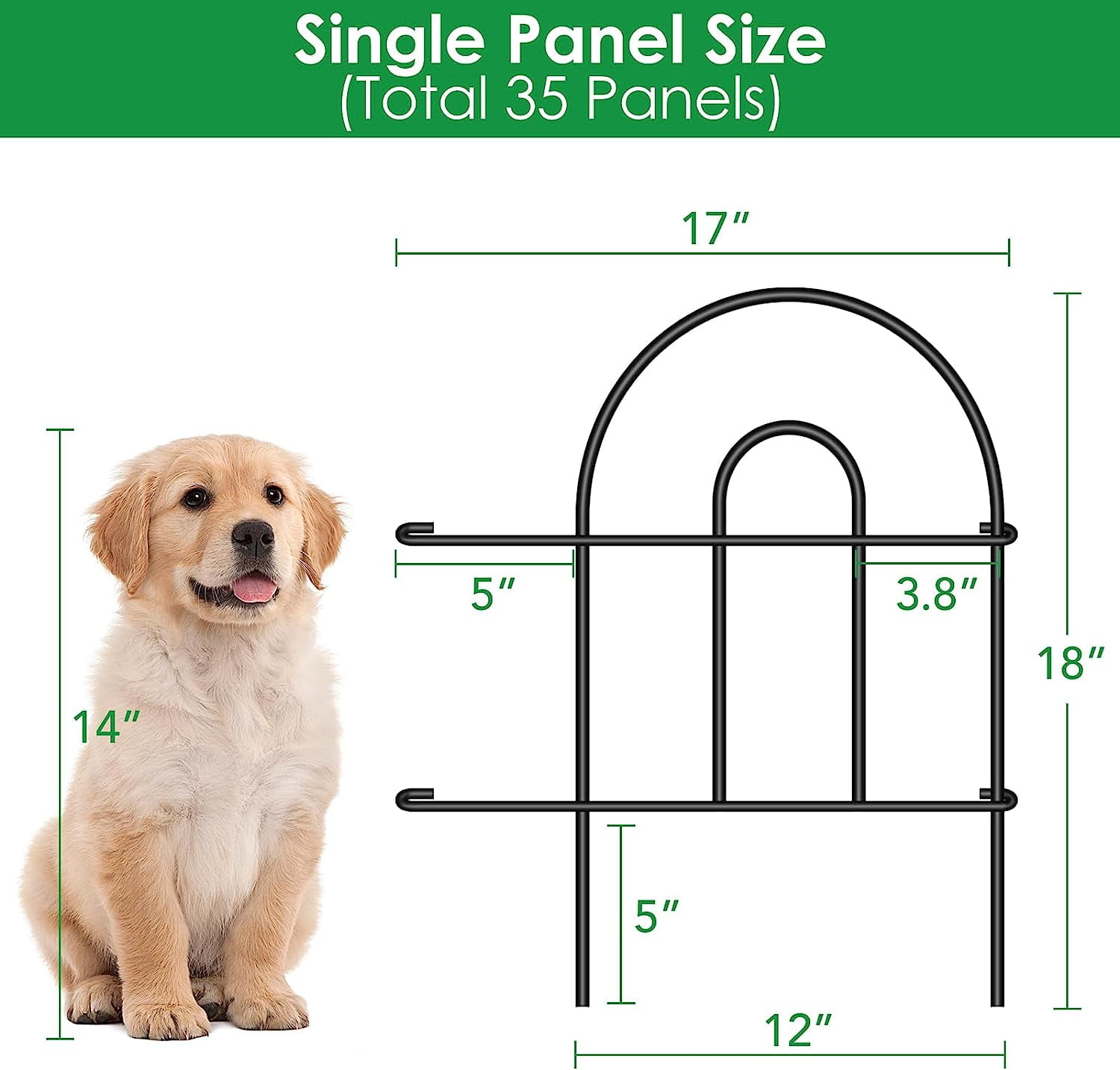 AMAGABELI 35 Panels 18in(H)×50ft(L) Decorative Garden Fence No Dig Rustproof Metal Pre-Linking Fence Panels Garden Edging Border Animal Barrier Fencing for Flower Beds Yard Patio Outdoor Decor Black