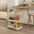 thumbnail image 2 of Giantex Gold Rolling Bar Cart, 3-Tier Kitchen Utility Cart w/Marble-Finish Top & Lockable Casters, Metal Serving Cart for Kitchen, Bar, 2 of 6