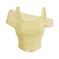 thumbnail image 5 of Daznico Women's Off Shoulder Mesh Layered Ruched Top with Double Straps Casual Summer Slim Fit Tops,S, 5 of 5