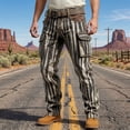 thumbnail image 2 of XIAONU Men's Distressed Striped Print Pants Slim Fit Full Length Belted Trousers Rugged Vintage Outdoor Bottoms, 2 of 5
