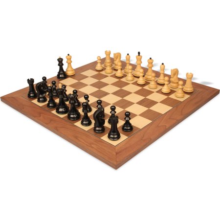 Zagreb Series Chess Set Ebonized & Boxwood Pieces with Walnut & Maple Deluxe Board - 3.875" King