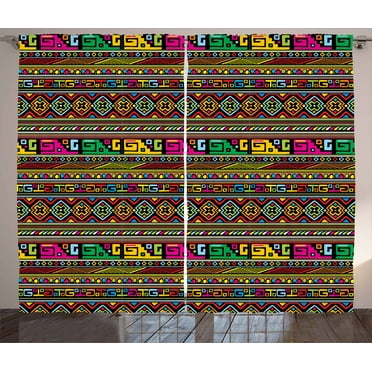 Ambesonne African Curtains 2 Panel Set, Colorful Indigenous Art, 108" x 108", Multicolor