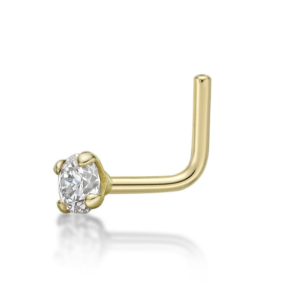 20 Gauge L-Shaped 14K Yellow Gold 0.07 Carat Genuine Diamond Nose Ring