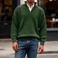 thumbnail image 4 of TOUMENY Men Sweater Stand Collar Long Sleeve Solid Casual Loose Warm Pullover Fall Winter Fashion Half Zip Knit Tops Army Green XXXL, 4 of 7