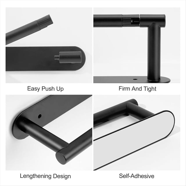 Soporte de Papel Higiénico Negro-Rollo de Papel Higiénico de Acero Inoxidable Soporte de Papel Montado en la Pared Estantes de Toallas para Baño