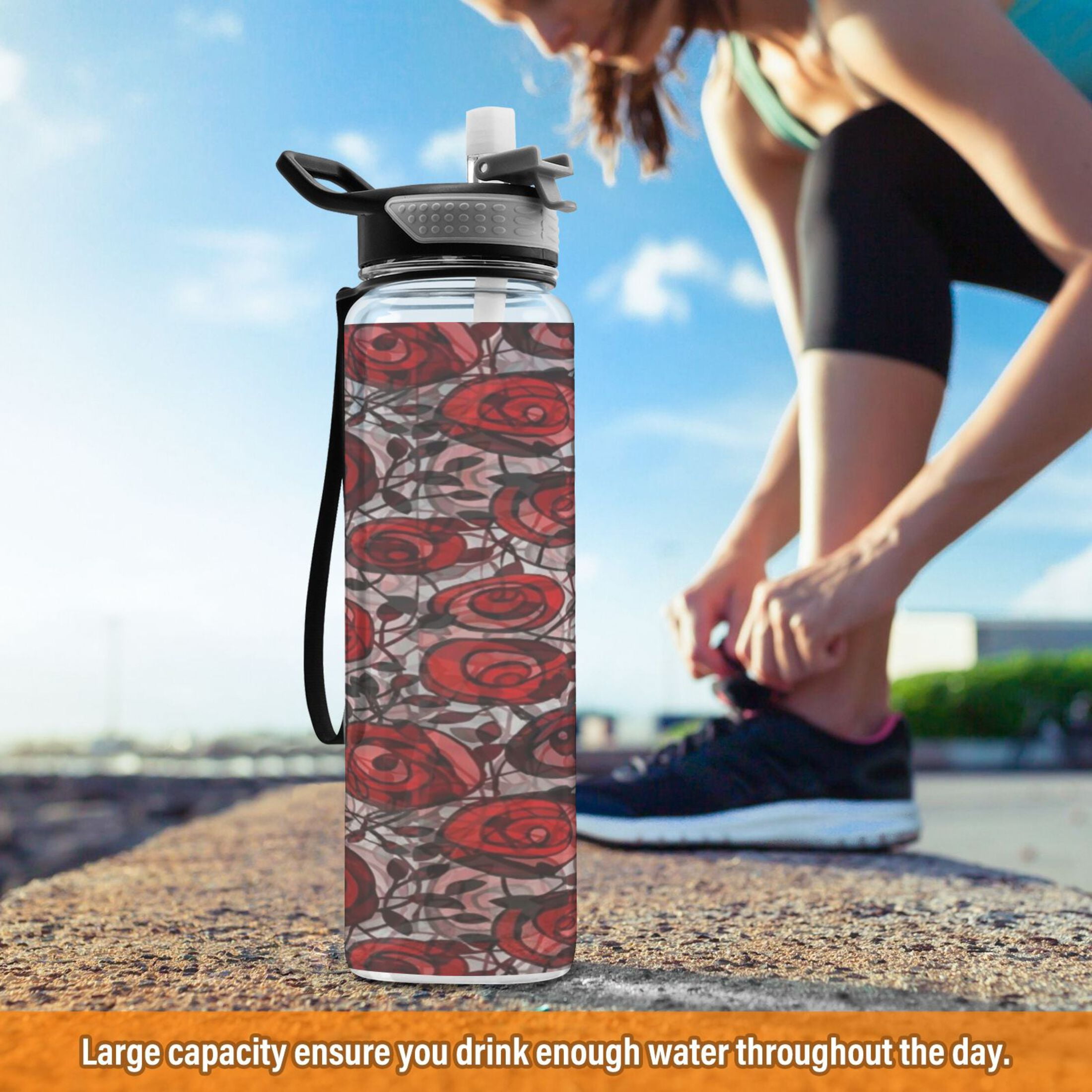BZSMCE Sport Bottle Glass Rose Outdoor sports Water Bottle Size: 10.4x3in
