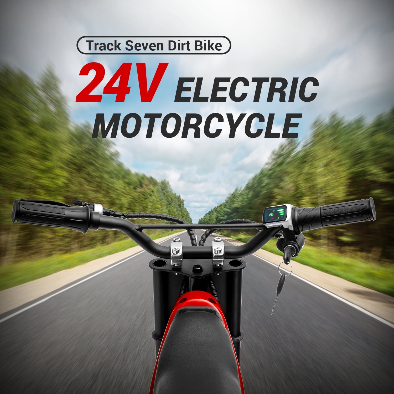 Track Seven 24V Electric Dirt Bike, 250W Ride on Motorcycle with Twist Grip Throttle, Hand-Operated Dual Brakes, Speed Up to 10 MPH, for Age 8-12, Red