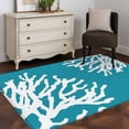 thumbnail image 3 of Hallway Runner Rugs 2.7x5 Ft, Teal Blue Coral Coastal Non Slip Area Rugs for Kitchen Bedroom Entryway, Nautical Ocean Summer Beach Washable Carpet Runner Rug Floor Mats for Bedroom Home Decor, 3 of 8