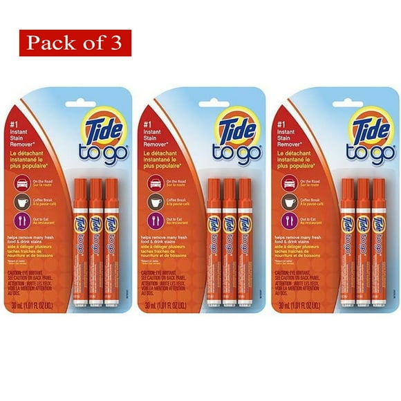 Tide to Go Instant Stain Remover Liquid Pen, 9 PENS TOTAL (3 Packs)
