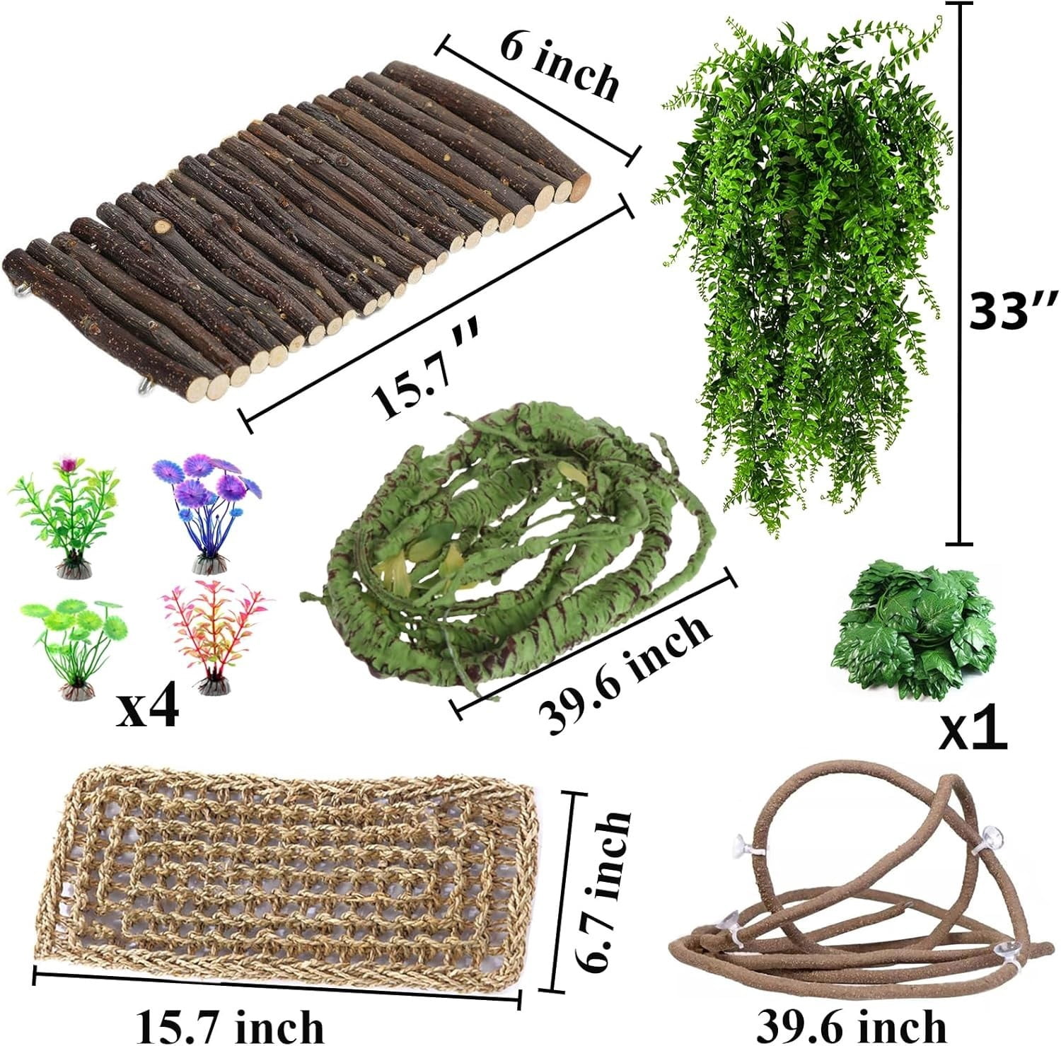 10Pcs Bearded Dragon Tank Accessories, Reptile Hammock Plants Bridge Jungle Clim