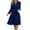 Navy, variant on Women's Tie Waist Notched Neck Long Sleeve Dress Elegant Made Ninety Five Percent Polyester And Five Percent Elastane
