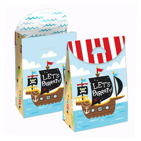Big Dot of Happiness Pirate Ship Adventures - Skull Birthday Gift Favor Bags - Party Goodie Boxes - Set of 12
