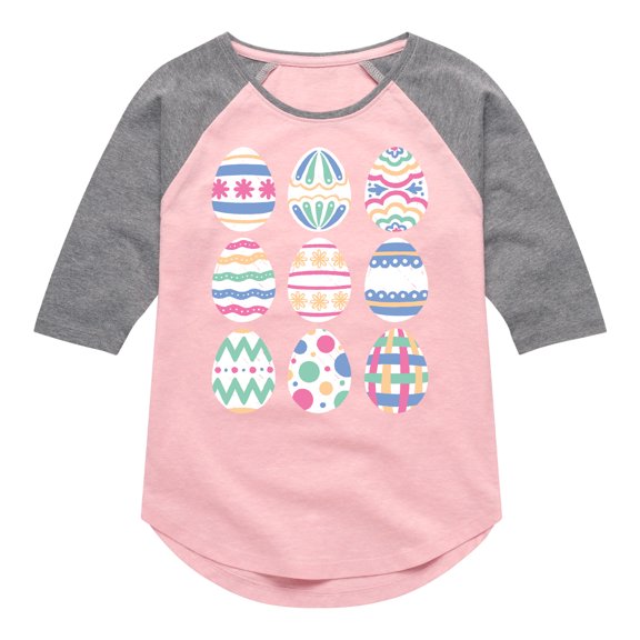 Instant Message - Mixed Patterned Easter Eggs - Toddler And Youth Girls Raglan Graphic T-Shirt