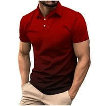 Wyobmus Men's Regular-Fit Shirt Casual Solid Short Sleeve Turn Down Collar 2 Buttons T-Shirt Blouse Tops B-Red