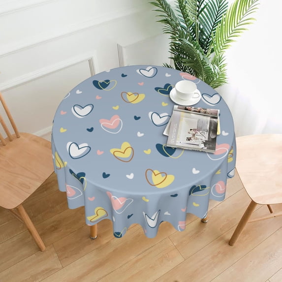 ZICANCN Round Table Cloths 60 Inch, Vintage Blue Hearts Table Cover Waterproof Washable Outdoor Picnic Tablecloth