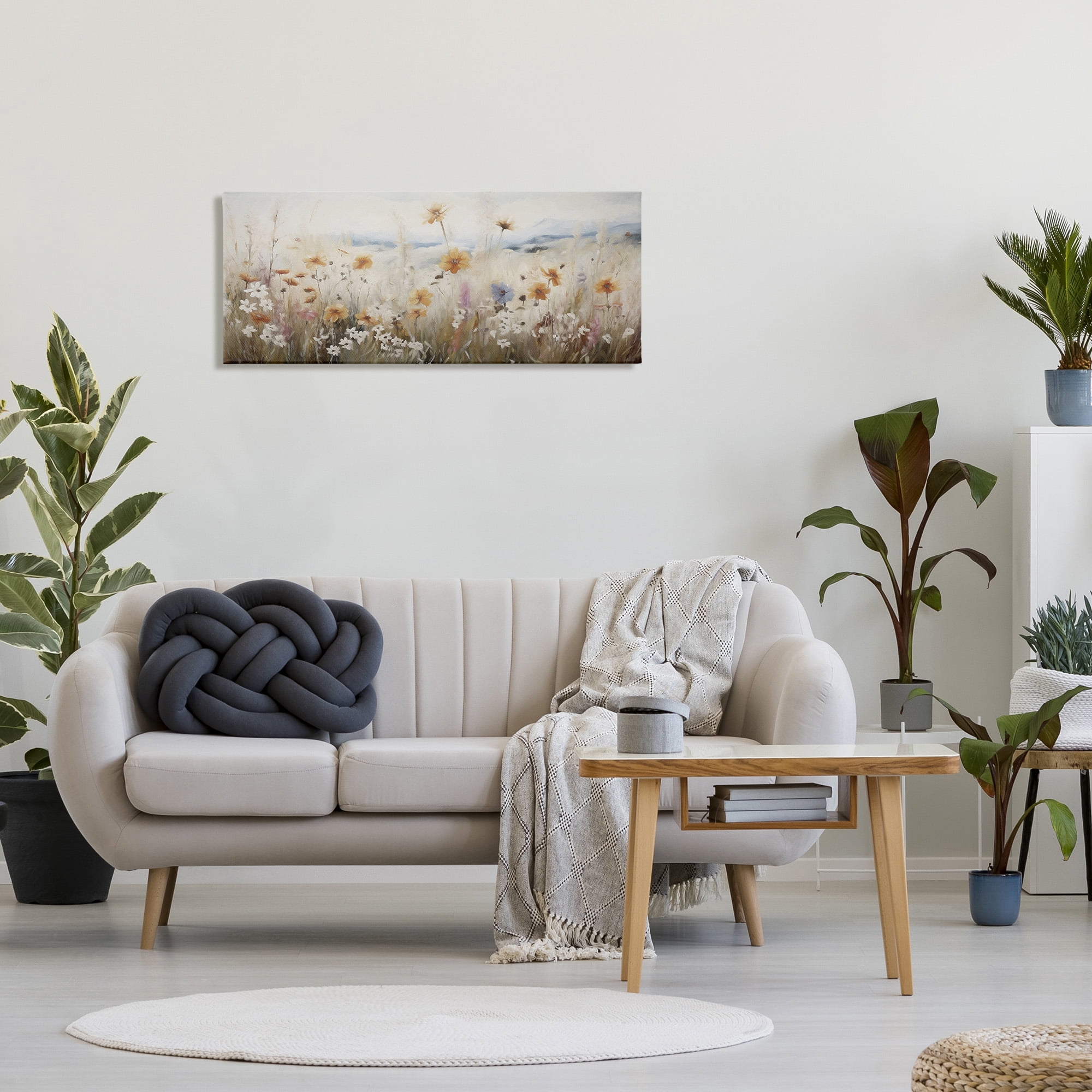 Stupell Industries Neutral Misty Meadow Botanical & Floral Painting Gallery Wrapped Canvas Art Print Wall Art, 40 x 17