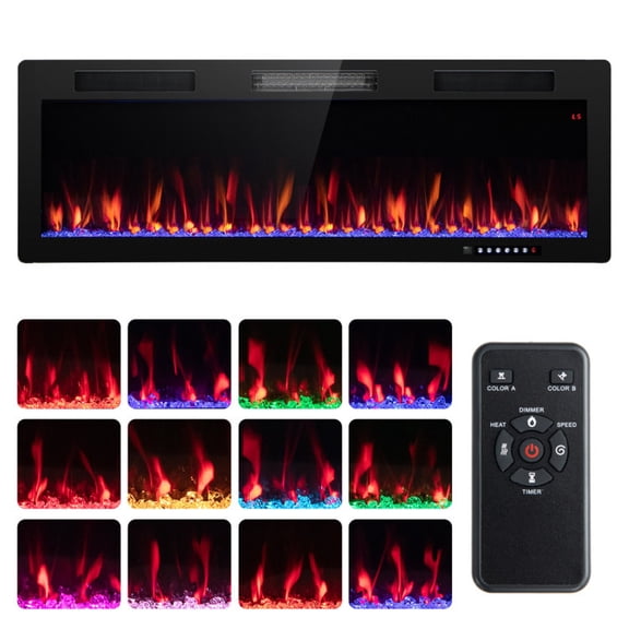 Furnibear 50 Inch Electric Fireplace Recessed and Wall Mounted, Electric Fireplace Insert Heater with Remote for 2x6 Stud, Black