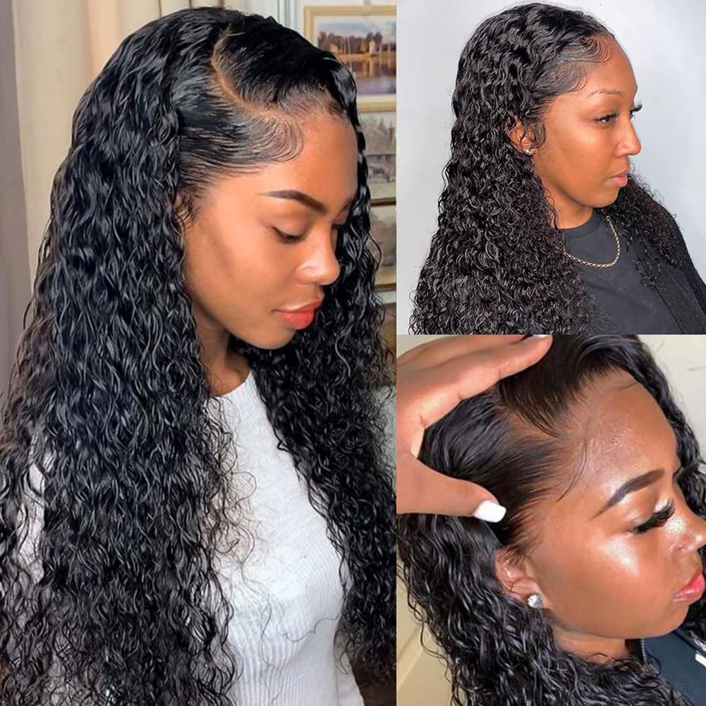 Jerry Curly Human Hair Wig 4x4 Closure Glueless Wigs Human Hair Pre Plucked Pre Cut Lace Closure Glueless Wigs Elastic Band 200% Density Natural Color, 26 Inch
